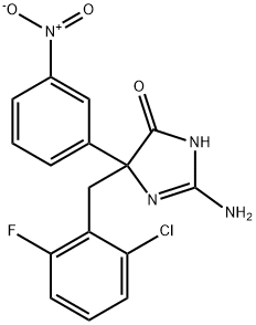 2-amino-5-[(2-chloro-6-fluorophenyl)methyl]-5-(3-nitrophenyl)-4,5-dihydro-1H-imidazol-4-one Structure