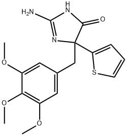 2-amino-5-(thiophen-2-yl)-5-[(3,4,5-trimethoxyphenyl)methyl]-4,5-dihydro-1H-imidazol-4-one 구조식 이미지