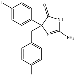 2-amino-5-(4-fluorophenyl)-5-[(4-fluorophenyl)methyl]-4,5-dihydro-1H-imidazol-4-one 구조식 이미지