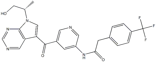 N-[5-[7-[(2S)-1-hydroxypropan-2-yl]pyrrolo[2,3-d]pyrimidine-5-carbonyl]pyridin-3-yl]-2-[4-(trifluoromethyl)phenyl]acetamide Structure
