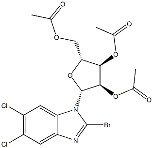 (2R,3R,4R,5R)-2-(acetoxymethyl)-5-(2-bromo-5,6-dichloro-1H-benzo[d]imidazol-1-yl)tetrahydrofuran-3,4-diyl diacetate Structure