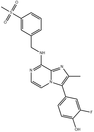 2-fluoro-4-(2-methyl-8-((3-(methylsulfonyl)benzyl)amino)imidazo[1,2-a]pyrazin-3-yl)phenol 구조식 이미지