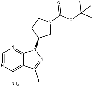 (S)-tert-butyl 3-(4-amino-3-iodo-1H-pyrazolo[3,4-d]pyrimidin-1-yl)pyrrolidine-1-carboxylate 구조식 이미지