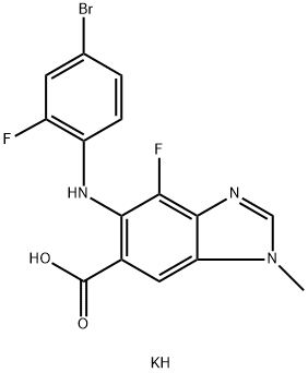 potassium 5-((4-bromo-2-fluorophenyl)amino)-4-fluoro-1-methyl-1H-benzo[d]imidazole-6-carboxylate 구조식 이미지