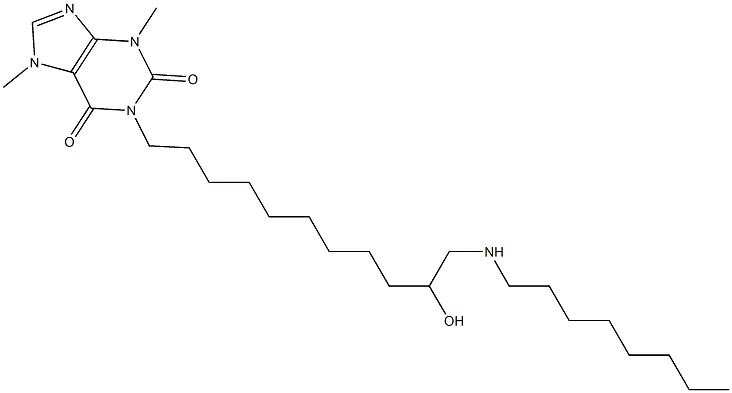 1H-Purine-2,6-dione,3,7-dihydro-1-[10-hydroxy-11-(octylamino)undecyl]-3,7-dimethyl- Structure