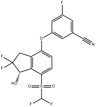 (S)-3-((7-((difluoromethyl)sulfonyl)-2,2-difluoro-1-hydroxy-2,3-dihydro-1H-inden-4-yl)oxy)-5-fluorobenzonitrile 구조식 이미지
