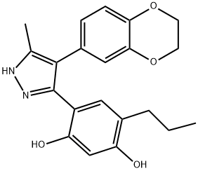 4-(4-(2,3-dihydrobenzo[b][1,4]dioxin-6-yl)-5-methyl-1H-pyrazol-3-yl)-6-propylbenzene-1,3-diol 구조식 이미지