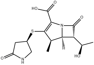 ( )-(4R,5S,6S)-6-((1R)-1-Hydroxyethyl)-4-methyl-7-oxo-3-(((3R)-5-oxopyrrolidin-3-yl)sulfanyl)-1-azabicyclo(3.2.0)hept-2-ene-2-carboxylic acid Structure