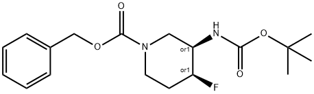 Cis-benzyl3-((tert-butoxycarbonyl)amino)-4-fluoropiperidine-1-carboxylate Structure