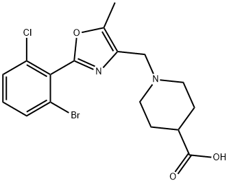 1-((2-(2-bromo-6-chlorophenyl)-5-methyloxazol-4-yl)methyl)piperidine-4-carboxylic acid Structure