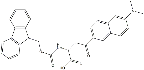 (R)-2-((((9H-fluoren-9-yl)methoxy)carbonyl)amino)-4-(6-(dimethylamino)naphthalen-2-yl)-4-oxobutanoic acid Structure