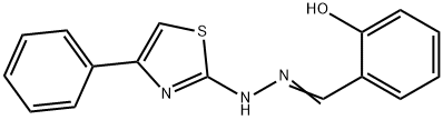2-((E)-(((E)-4-phenylthiazol-2(3H)-ylidene)hydrazono)methyl)phenol 구조식 이미지