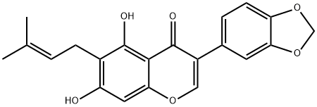 4H-1-Benzopyran-4-one,3-(1,3-benzodioxol-5-yl)-5,7-dihydroxy-6-(3-methyl-2-buten-1-yl)- Structure