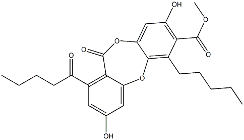 11H-Dibenzo[b,e][1,4]dioxepin-7-carboxylicacid, 3,8-dihydroxy-11-oxo-1-(1-oxopentyl)-6-pentyl-, methyl ester 구조식 이미지