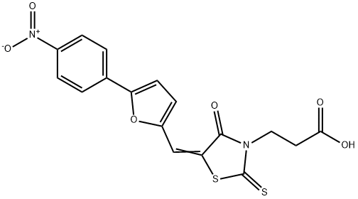 (E)-3-(5-((5-(4-nitrophenyl)furan-2-yl)methylene)-4-oxo-2-thioxothiazolidin-3-yl)propanoic acid 구조식 이미지