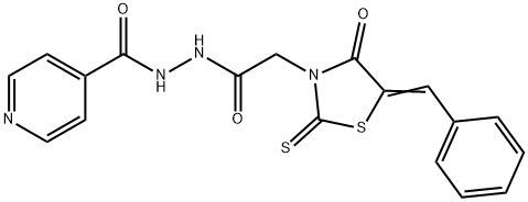 (Z)-N-(2-(5-benzylidene-4-oxo-2-thioxothiazolidin-3-yl)acetyl)isonicotinohydrazide 구조식 이미지