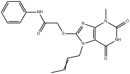 (E)-2-((7-(but-2-en-1-yl)-3-methyl-2,6-dioxo-2,3,6,7-tetrahydro-1H-purin-8-yl)thio)-N-phenylacetamide Structure