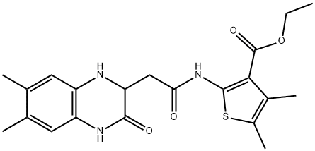 ethyl 2-(2-(6,7-dimethyl-3-oxo-1,2,3,4-tetrahydroquinoxalin-2-yl)acetamido)-4,5-dimethylthiophene-3-carboxylate Structure