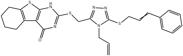 2-(((4-allyl-5-(cinnamylthio)-4H-1,2,4-triazol-3-yl)methyl)thio)-5,6,7,8-tetrahydrobenzo[4,5]thieno[2,3-d]pyrimidin-4(3H)-one 구조식 이미지
