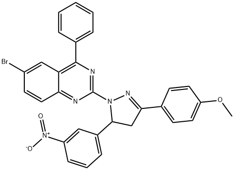6-bromo-2-(3-(4-methoxyphenyl)-5-(3-nitrophenyl)-4,5-dihydro-1H-pyrazol-1-yl)-4-phenylquinazoline 구조식 이미지