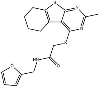 N-(furan-2-ylmethyl)-2-((2-methyl-5,6,7,8-tetrahydrobenzo[4,5]thieno[2,3-d]pyrimidin-4-yl)thio)acetamide 구조식 이미지