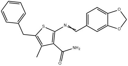 2-[(1,3-benzodioxol-5-ylmethylene)amino]-5-benzyl-4-methyl-3-thiophenecarboxamide 구조식 이미지