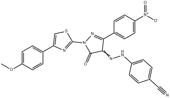 4-{2-[1-[4-(4-methoxyphenyl)-1,3-thiazol-2-yl]-3-(4-nitrophenyl)-5-oxo-1,5-dihydro-4H-pyrazol-4-ylidene]hydrazino}benzonitril Structure