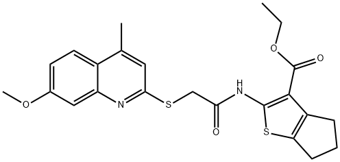 ethyl 2-(2-((7-methoxy-4-methylquinolin-2-yl)thio)acetamido)-5,6-dihydro-4H-cyclopenta[b]thiophene-3-carboxylate Structure