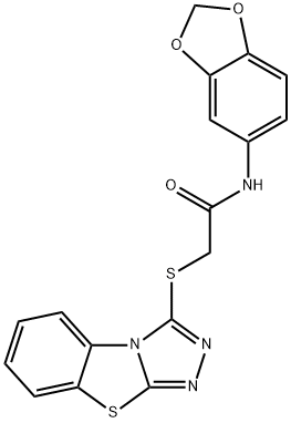 2-(benzo[4,5]thiazolo[2,3-c][1,2,4]triazol-3-ylthio)-N-(benzo[d][1,3]dioxol-5-yl)acetamide 구조식 이미지