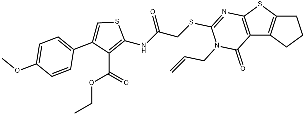 ethyl 2-(2-((3-allyl-4-oxo-3,5,6,7-tetrahydro-4H-cyclopenta[4,5]thieno[2,3-d]pyrimidin-2-yl)thio)acetamido)-4-(4-methoxyphenyl)thiophene-3-carboxylate Structure