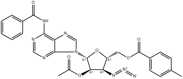 ((2S,3R,4R,5R)-4-acetoxy-3-azido-5-(6-benzamido-9H-purin-9-yl)tetrahydrofuran-2-yl)methyl 4-methylbenzoate Structure