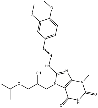 (E)-8-(2-(3,4-dimethoxybenzylidene)hydrazinyl)-7-(2-hydroxy-3-isopropoxypropyl)-3-methyl-3,7-dihydro-1H-purine-2,6-dione 구조식 이미지