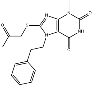 3-methyl-8-((2-oxopropyl)thio)-7-phenethyl-3,7-dihydro-1H-purine-2,6-dione 구조식 이미지