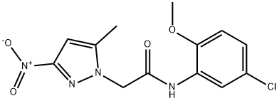 N-(5-chloro-2-methoxyphenyl)-2-(5-methyl-3-nitro-1H-pyrazol-1-yl)acetamide 구조식 이미지