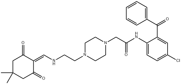 N-(2-benzoyl-4-chlorophenyl)-2-[4-[2-[(4,4-dimethyl-2,6-dioxocyclohexylidene)methylamino]ethyl]piperazin-1-yl]acetamide Structure