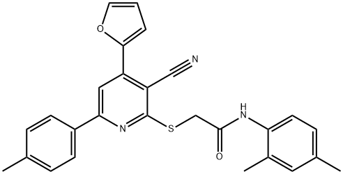 2-((3-cyano-4-(furan-2-yl)-6-(p-tolyl)pyridin-2-yl)thio)-N-(2,4-dimethylphenyl)acetamide Structure