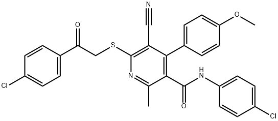 N-(4-chlorophenyl)-6-((2-(4-chlorophenyl)-2-oxoethyl)thio)-5-cyano-4-(4-methoxyphenyl)-2-methylnicotinamide Structure