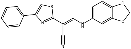 (E)-3-(benzo[d][1,3]dioxol-5-ylamino)-2-(4-phenylthiazol-2-yl)acrylonitrile 구조식 이미지