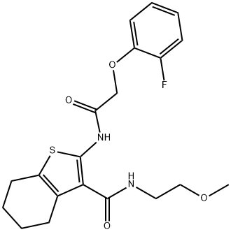 2-(2-(2-fluorophenoxy)acetamido)-N-(2-methoxyethyl)-4,5,6,7-tetrahydrobenzo[b]thiophene-3-carboxamide 구조식 이미지