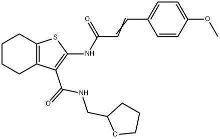 (E)-2-(3-(4-methoxyphenyl)acrylamido)-N-((tetrahydrofuran-2-yl)methyl)-4,5,6,7-tetrahydrobenzo[b]thiophene-3-carboxamide 구조식 이미지