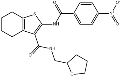 2-(4-nitrobenzamido)-N-((tetrahydrofuran-2-yl)methyl)-4,5,6,7-tetrahydrobenzo[b]thiophene-3-carboxamide 구조식 이미지