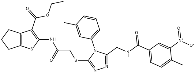 ethyl 2-(2-((5-((4-methyl-3-nitrobenzamido)methyl)-4-(m-tolyl)-4H-1,2,4-triazol-3-yl)thio)acetamido)-5,6-dihydro-4H-cyclopenta[b]thiophene-3-carboxylate Structure