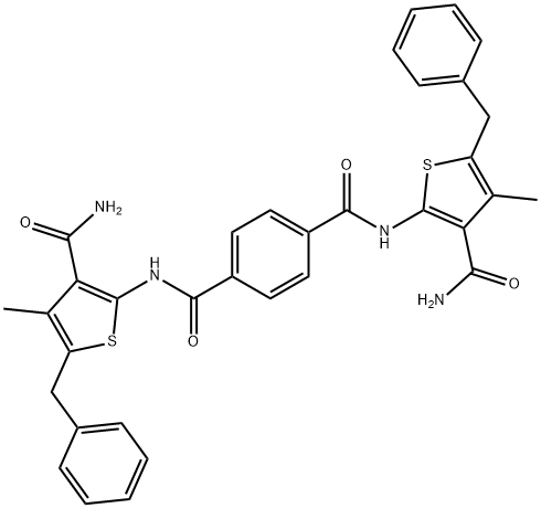 N,N'-bis[3-(aminocarbonyl)-5-benzyl-4-methyl-2-thienyl]terephthalamide Structure