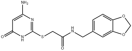 2-[(4-amino-6-oxo-1,6-dihydropyrimidin-2-yl)sulfanyl]-N-(1,3-benzodioxol-5-ylmethyl)acetamide 구조식 이미지