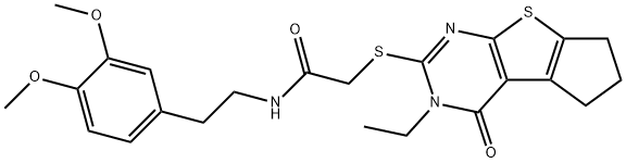 N-(3,4-dimethoxyphenethyl)-2-((3-ethyl-4-oxo-3,5,6,7-tetrahydro-4H-cyclopenta[4,5]thieno[2,3-d]pyrimidin-2-yl)thio)acetamide Structure