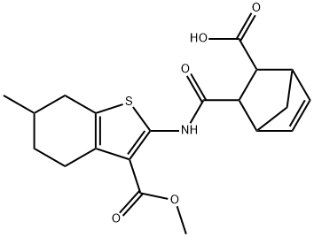 3-({[3-(methoxycarbonyl)-6-methyl-4,5,6,7-tetrahydro-1-benzothien-2-yl]amino}carbonyl)bicyclo[2.2.1]hept-5-ene-2-carboxylic acid 구조식 이미지