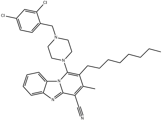 1-(4-(2,4-dichlorobenzyl)piperazin-1-yl)-3-methyl-2-octylbenzo[4,5]imidazo[1,2-a]pyridine-4-carbonitrile 구조식 이미지