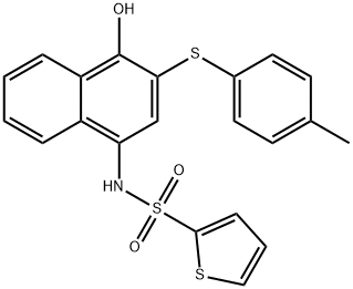 N-(4-hydroxy-3-(p-tolylthio)naphthalen-1-yl)thiophene-2-sulfonamide 구조식 이미지