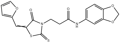 (E)-N-(benzo[d][1,3]dioxol-5-yl)-3-(5-(furan-2-ylmethylene)-4-oxo-2-thioxothiazolidin-3-yl)propanamide Structure