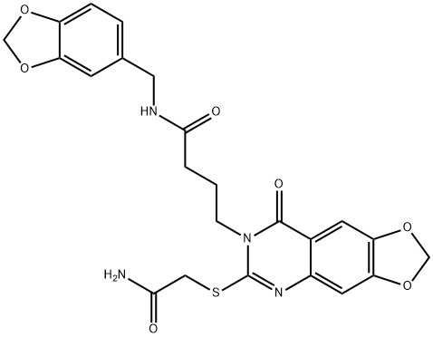 4-[6-(2-amino-2-oxoethyl)sulfanyl-8-oxo-[1,3]dioxolo[4,5-g]quinazolin-7-yl]-N-(1,3-benzodioxol-5-ylmethyl)butanamide Structure